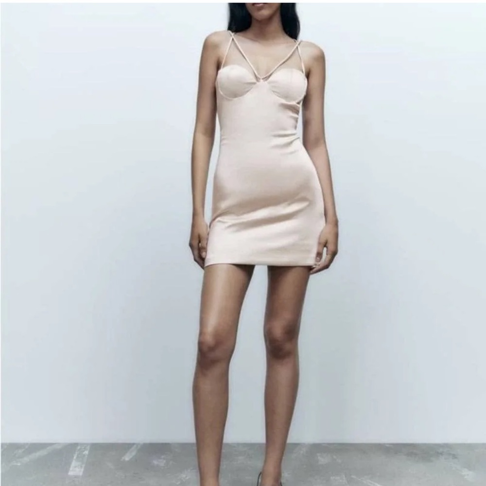 Zara champagne satin mini dress